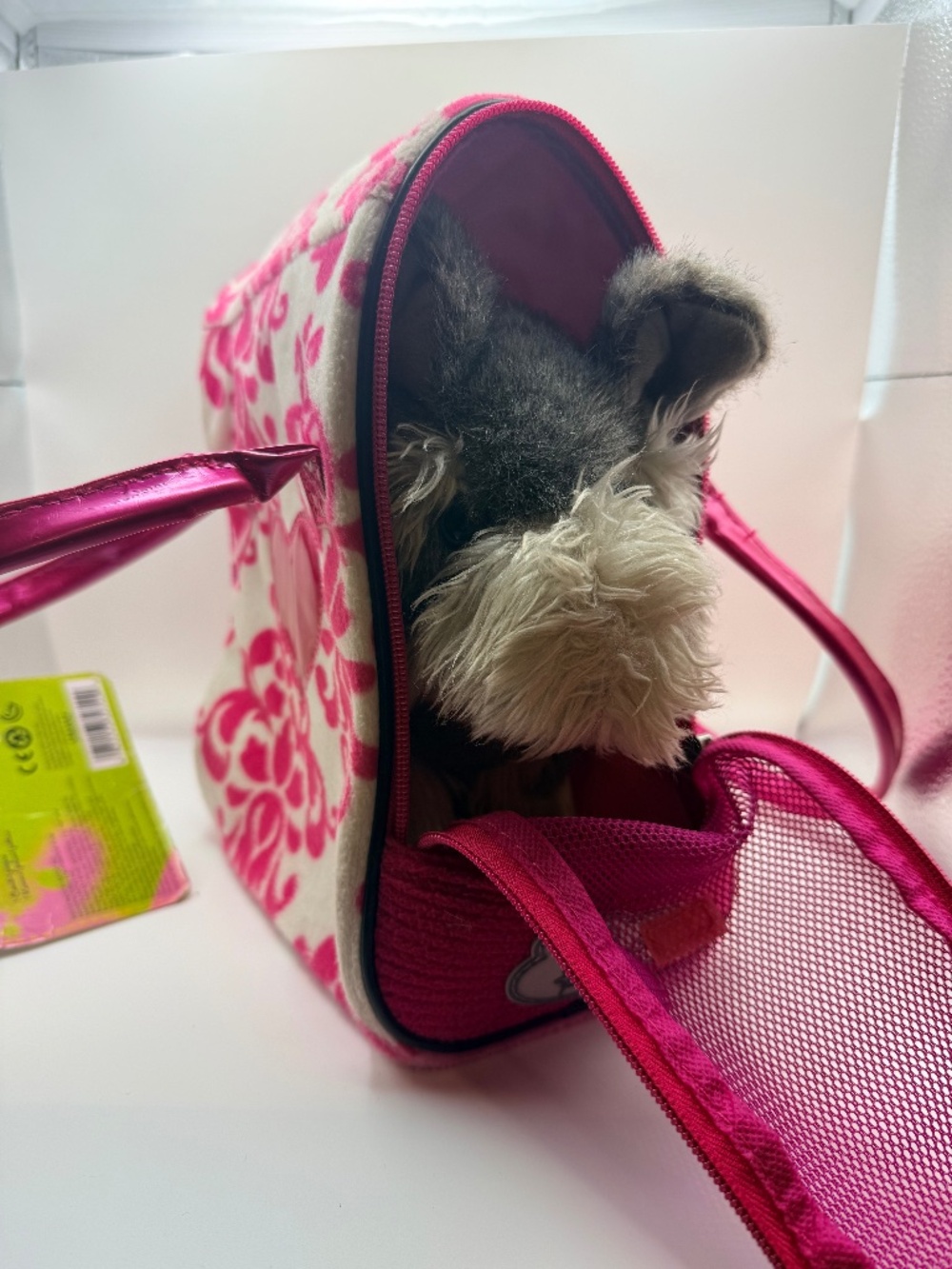 Battat Pucci Pups Schnauzer Plush Dog & Pink Carrier Set